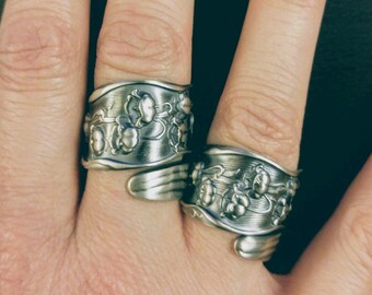 Large Spoon Ring, Lily of the Valley Ring, Floral Ring, Flower Ring Silver, Botanical Jewelry, Adjustable Ring Size, Cyber Monday Sale, 6270