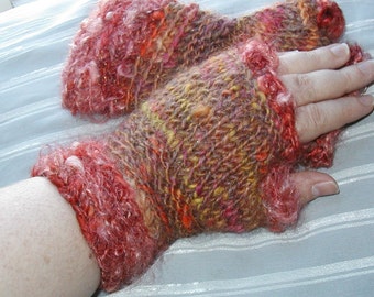 Sunset handspun handknit wristwarmers