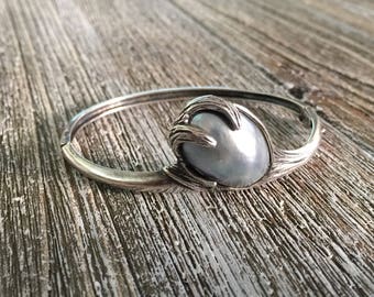Vintage Sterling Silver Cuff with Grey Osema Pearl