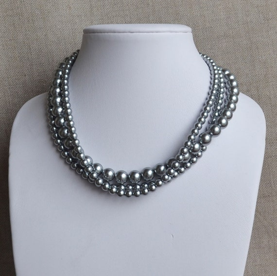 gray pearl necklace3 strands pearl necklaces6mm 10mm gray