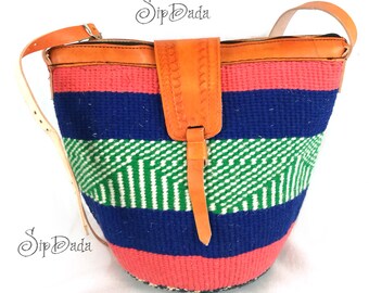 Kiondo, Leather bag, sisal bag, woven bag, black bag, African bag, Kenyan bag, sling bag, cross body bag, bag, leather purse, African purse