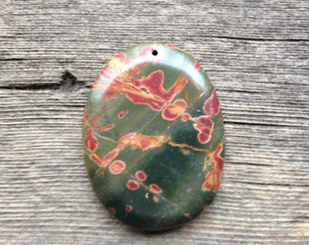 Picasso Jasper Pendant Bead - Oval - Olive Green, Brick Red and Gold