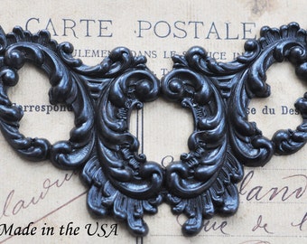 Gothic Necklace Base, Pierced Brass, Black Satin Finish, Brass Stampings Made in the USA