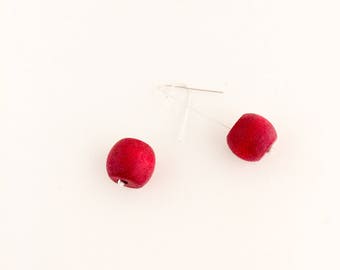 Earrings, Bead Earrings, Red Bead Earrings, Minimalist Earrings