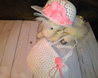 Little Girls Spring Bonnet and Handbag Set