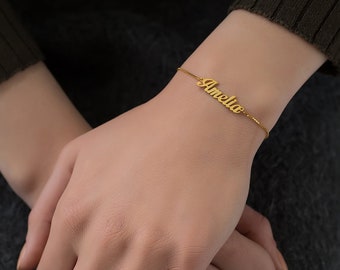 Gold Amelia Bracelets - Custom Name Bracelets -Dainty Initials Bracelet -Bridesmaid Gift -Personalized Jewelry -Name Bracelet for Mom-font4#