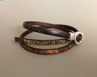 Camouflage Buckle Leather Bracelet - Green Leather Heart Buckle Clasp - Adjustable Leather Bracelet - Earth Tone Gift Leather Bracelet