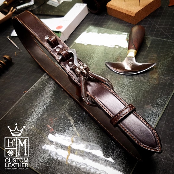 Brown Leather Horse Pick Belt Custom Made vintage look handmade for YOU in New York by Freddie Matara
