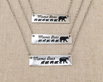 Mama Bear Necklace, Silver Bar Necklace, Gold Bar Necklace, Dainty Necklace, Delicate Necklace, Bridesmaid gift, Birthday gift