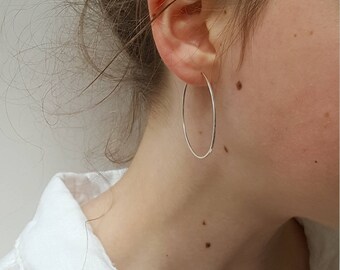 Large Silver Hoops - 1.5 , 2 , 2.5 Inch Big Hammered Sterling Silver Hoop Earrings - Thin Sterling Silver Hoops - Minimalist Hoops