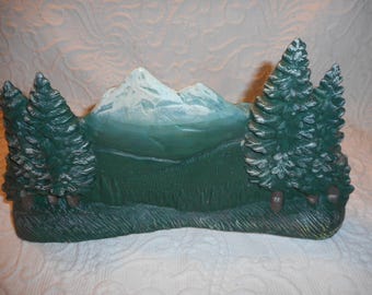 Ceramic Mountain Scene-Vintage Handmade YH-Rustic Woodland Decor