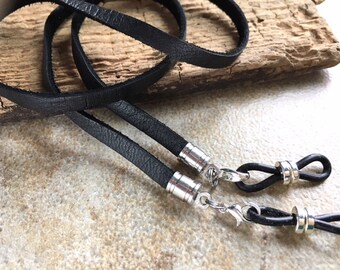 Black Leather Eyeglass Chain, Simple Sleek Glasses Chain, Eye Glasses Sunglasses Lanyard, Eye Wear Retainer
