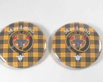 MacLeod Clan Badge Buttons - TWO - Hold Fast - Yellow Tartan- Pins - 1980s