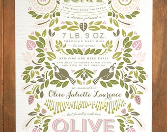 Birth Story Announcements - size A9 (Flora & Fauna No. 8) - Modern, Contemporary