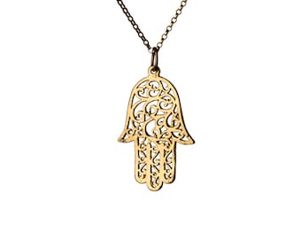 Hamsa Filigree Necklace Dainty Gold Filled Necklace Pendant Evil Eye Jewelry Free UK delivery + Gift Box + Gift Bag GP4