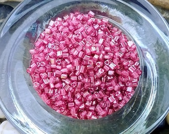 11/0 Triangle, Seed Beads, Toho, Pink Lined Clear, 395, 7 grams per tube, Priced per Tube