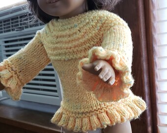 Hand Knitted Yellow Ruffled Sweater for 18 inch Dolls