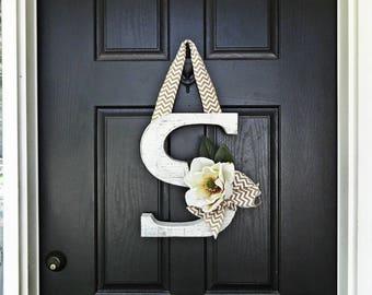 Magnolia Wreath, Distressed White Letter, White Monogram Wreath, Door Monogram Wreath, Spring Wreath, All Seasons, Year Round, Front Porch