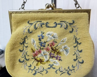 Vintage Ladies Needlepoint Yellow Purse