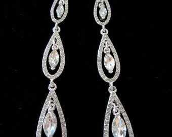 Three Tear Long Drop Earrings - Reversible Earrings - Jewelry - Diamond Look Tear Drop Earrings - Nickle Free Earrings -