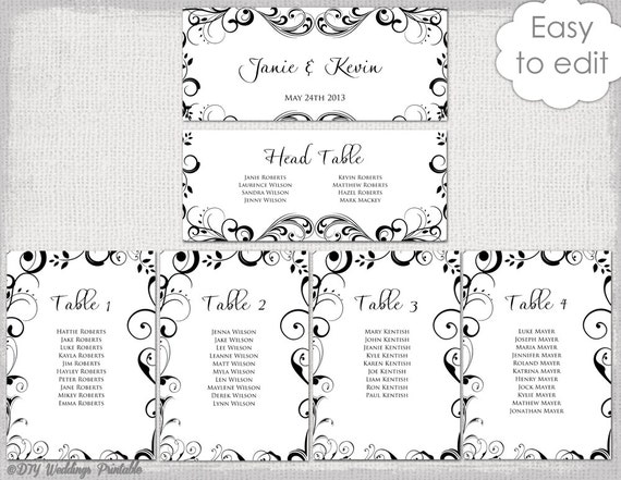 Wedding seating chart template Black and white