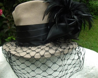 STUNNING "ORIGINAL" WW2 1940's Merrimac American Grey & Black Tilt Hat