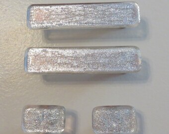 Custom glass cabinet hardware. Personalized modern home decor. Dichroic glass drawer pulls and knobs. Custom kitchen and bath decor.