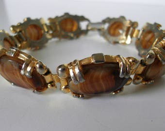 Vintage glass agate link bracelet