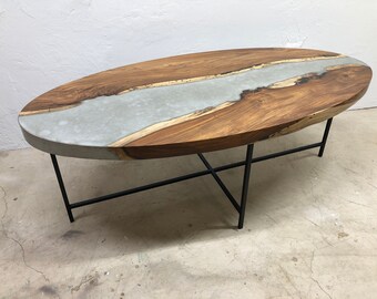 African Rosewood & Concrete River Table Coffee Table Free Shipping