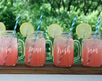 Mason Jar Mug Set, Mason Jars, Engraved Mason Jars, Personalized Mason Jar Set, Bridal Party Gifts