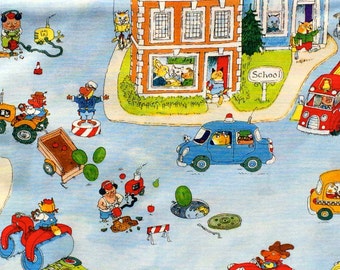 Busy Town scenic light blue Richard Scarry VIP Cranston fabric 1 yard or more