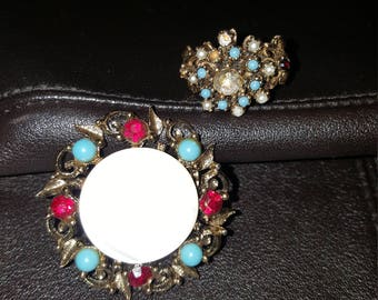 Vintage mother of pearl pin and ring set