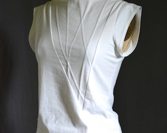 White Shirt, Geometric, Triangle Top, Cotton Jersey, short sleeve, modern style- made to order