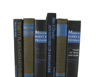 Black Blue Decorative Books , Black Vintage Books , Home Decor , Old Books , Vintage Photo Props , Table Setting , Wedding Decor