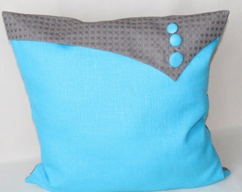 Decorative Linen Pillows 20x20 /16x16–Turquoise&Brown Colors Throw Pillow-Linens Pillows Cover-Shabby Chic Pillows Cover-Linen Throwpillow