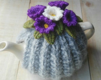Hand knit tea cosy/ Tea Cozy/ small 2 cup tea / Pretty Possie tea cosy/