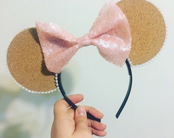 Corkboard Mouse Ear Headband with Millennial Pink Bow