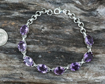 Amethyst Bracelet - Amethyst Birthstone bracelet - Genuine Amethyst - Sterling silver - Amethyst Bracelet - Facetled Amethyst Bracelet -