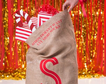 Secret Message Sack - Big Letter Christmas Sack - Hidden Message Hessian Sack - Christmas Sack Kids - Big Letter - Personalised Message Sack