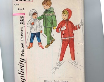 1960s Vintage Sewing Pattern Simplicity 4636 Girls Boys Hooded Jacket and Snow Pants Size 2 Breast 21 60s