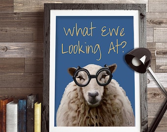 What Ewe Looking At - Sheep Print Art Print Sheep Picture Sheep Illustration Sheep Poster Wall Decor Wall hanging Wall Art