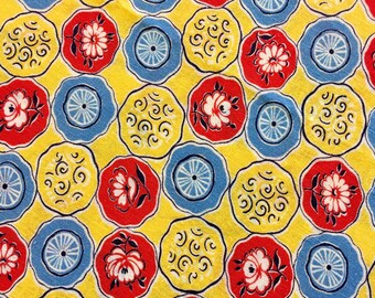 Vintage Feedsack Flour Sack Fabric Yellow Red Blue Novelty 1930's 1940's 1950's Fat Quarter Quilt Patchwork