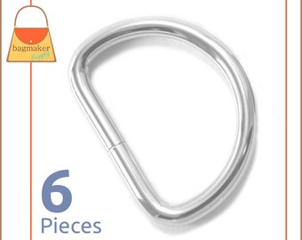 1.5 Inch D Rings, Nickel Finish, 6 Pieces, Handbag Purse Bag Making Hardware Supplies, 1-1/2", 1-1/2 Inch, 1.5", RNG-AA087