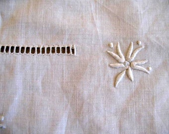 2 x Antique French pure linen sheet samples, hand embroidered, unused - 10 euro