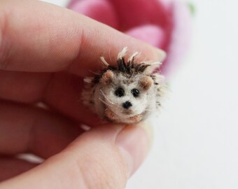Tiny needle felted hedgehog, miniature hedgehog felted miniature ooak toy