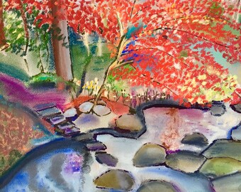 Giclee Print From Original Pastel-The Red Tree-Neo Impressionism-Abstract Landscape