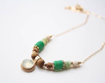 gemstone pendant necklace, green gemstone necklace, boho green necklace, necklace gift for mom, multi gemstone necklace, prehnite necklace