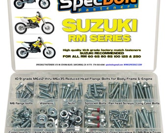 Specbolt Fasteners 250pc Bolt Kit Suzuki RM 2 Stroke MX Dirtbike RM60 RM65 RM80 RM85 RM100 RM125 RM250 60 65 80 85 100 125 Plastics Engine