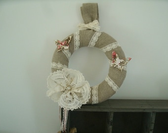 Crown linen, butterflies, ribbons and lace shabby