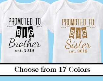Promoted to Big Sister or Brother -Vinyl Iron On decal Choose your Color- Glitter or Matte